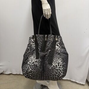 Yves Sant Laurent Nylon Leather Anmal Print Purse Bag Large Gray Black Dust Bag